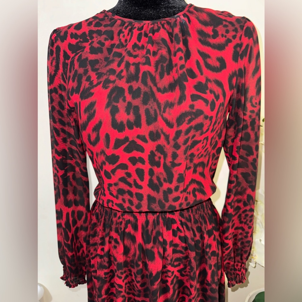 EUC-Michael Michael Kors Leopard Print Long Sleeve Elastic Waist Mini Dress - Picture 4 of 12
